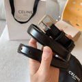 CELINE 25S BELT 25MM IN BLACK CALFSKIN SILVER HARDWARE 561795