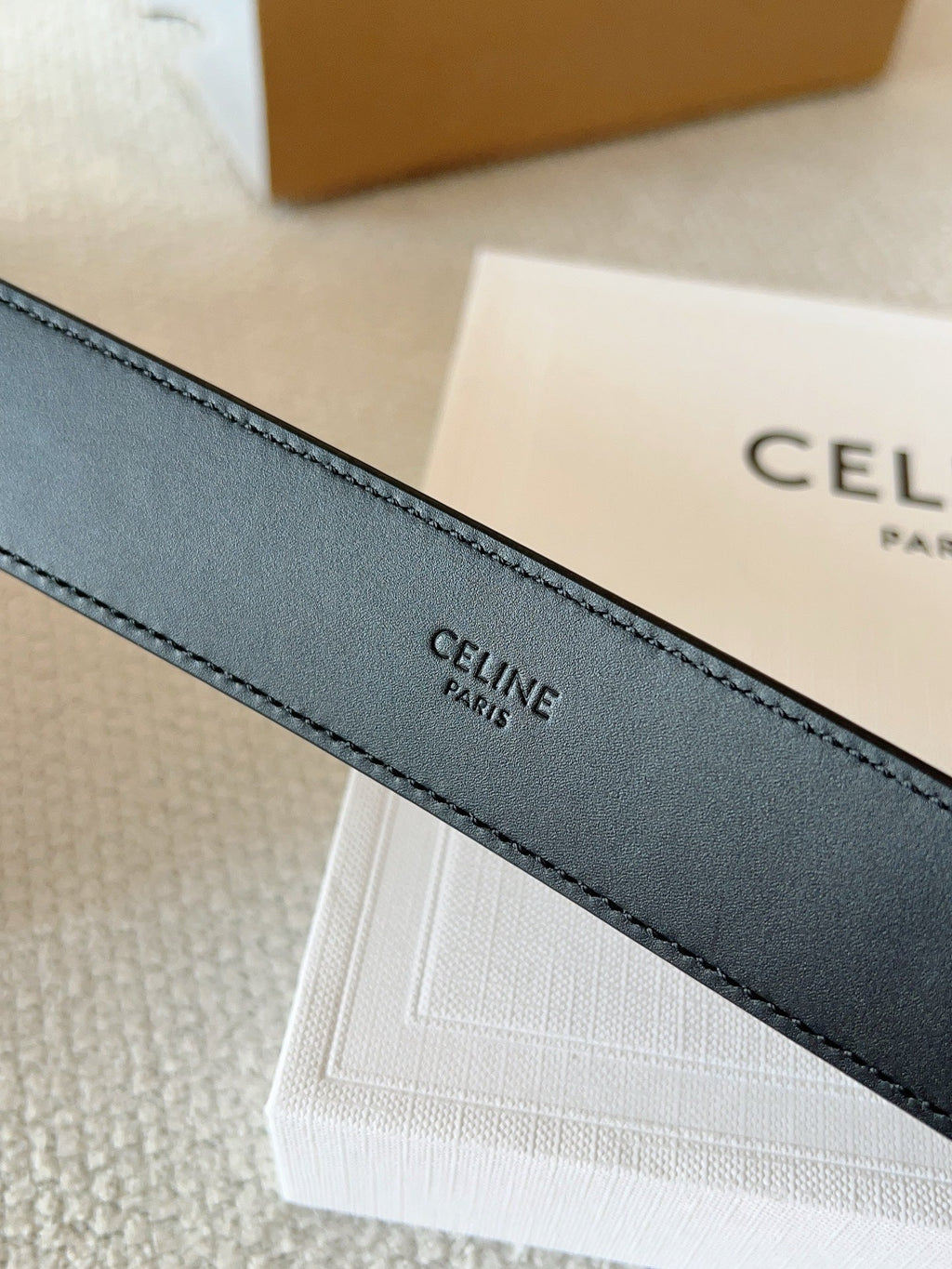 CELINE 25S SMALL 30MM WESTERN BELT IN BLACK CALFSKIN 566636